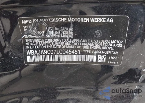 2020 BMW 530E Iperformance from USA, damaged, VIN WBAJA9C07LCD45451